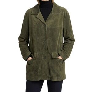 Vtg Jessica Holbrook Coat Womens 3X Green Leather Suede Mid Length Overcoat Plus